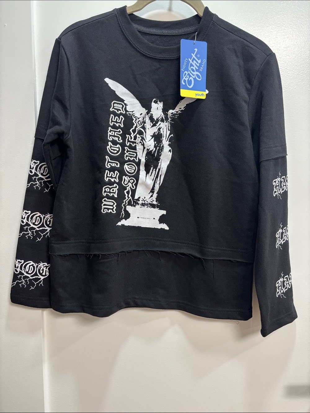 Eighty Eight Black Long Sleeve Angel Graphic Wretched Soul T. Youth 10-12